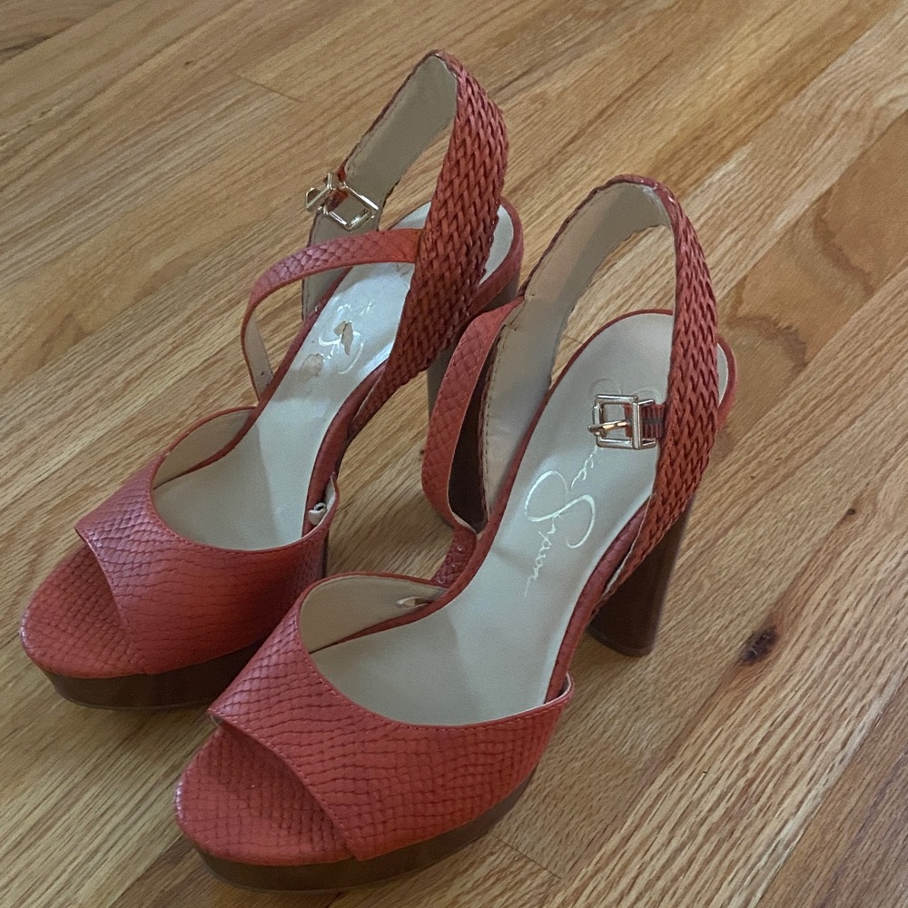 Jessica Simpson Elegant Coral Peep-Toe Heels
